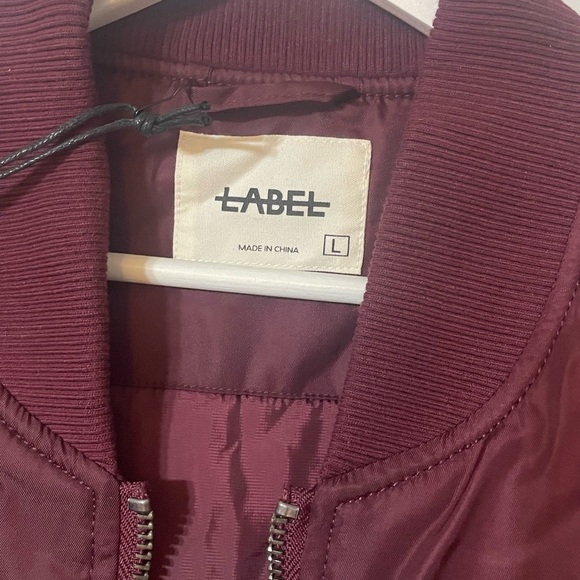 LABEL Unisex Go To Burgundy Bomber Jacket Double Zipper Lots of Pockets - Picture 9 of 13